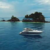 princess-v39-aerial-at-anchor-island-Horizon-Yacht-Charters-phuket
